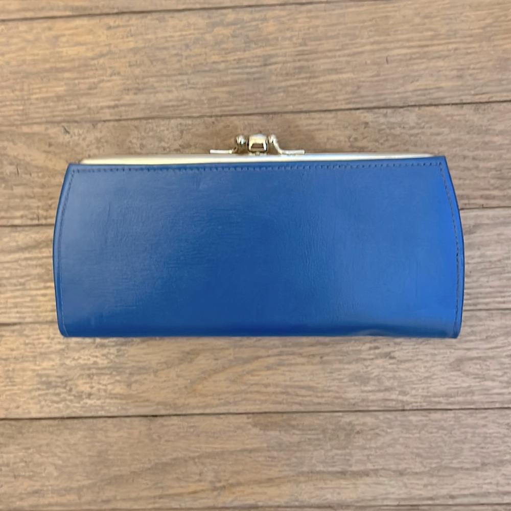 Lady Buxton Slate Blue Leather Clutch Wallet Vintage